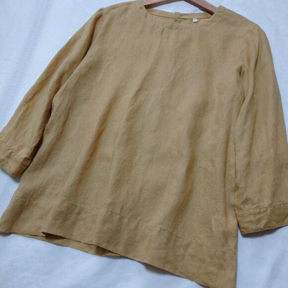Navor Linen Blouse Shirt Mustard - Picture 2 of 4